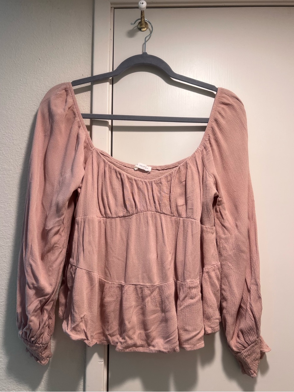 Pacsun Smocked Square-Neck Peasant Top — Blush Pink
